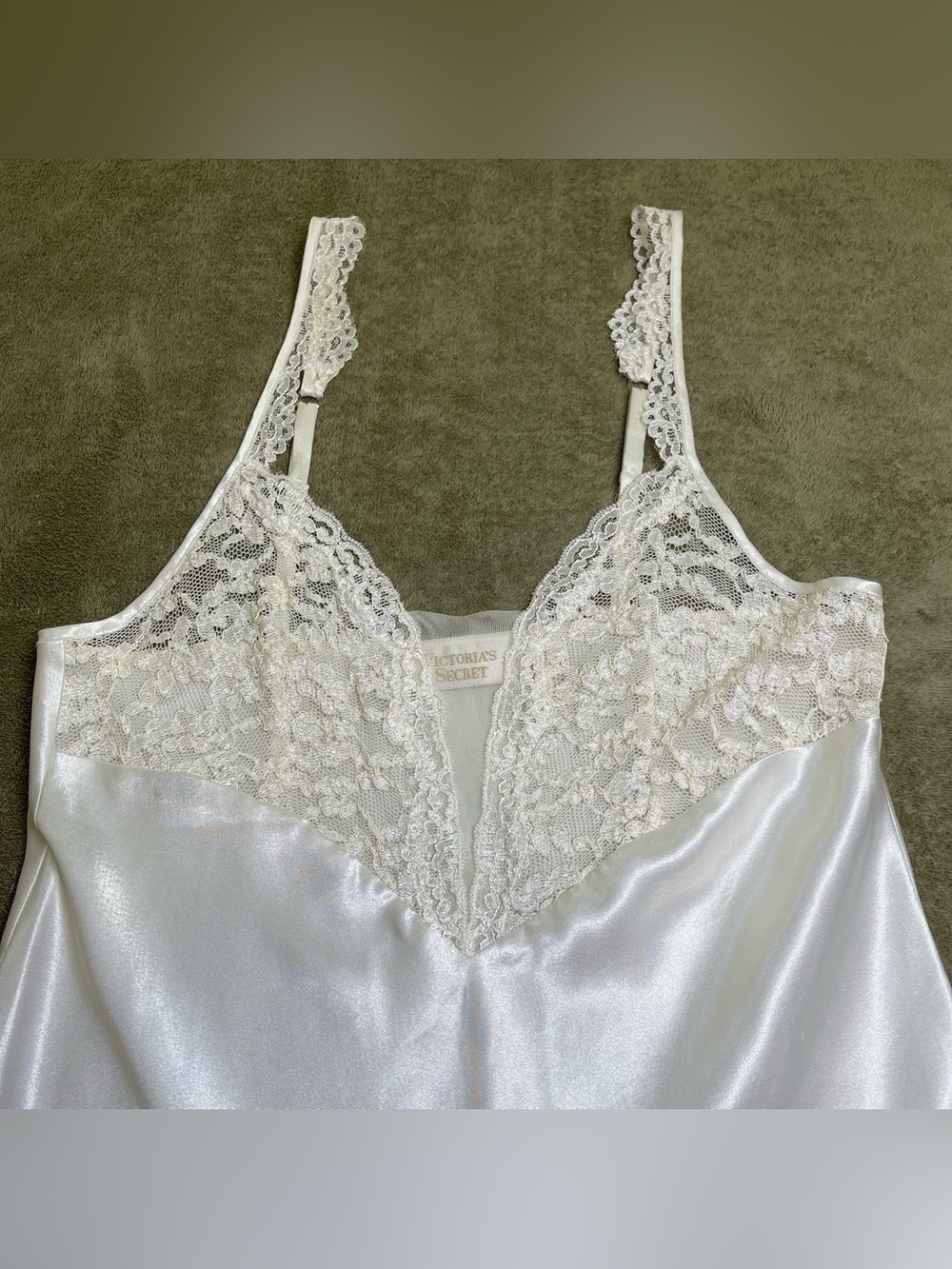 Vtg Victoria's Secret Gold Label Ivory Satin Lace Long Nightgown M
